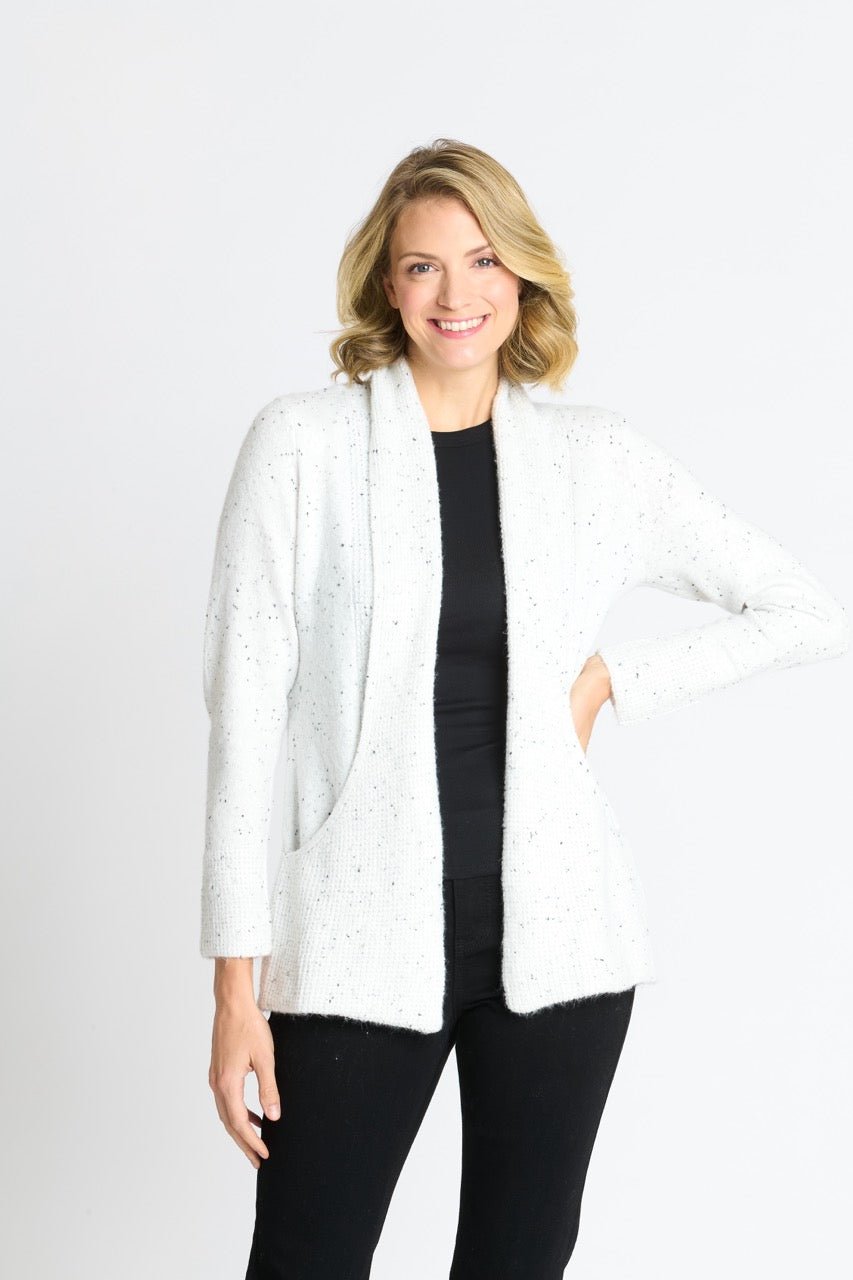 Flecked J-Pocket Cardigan Sweater