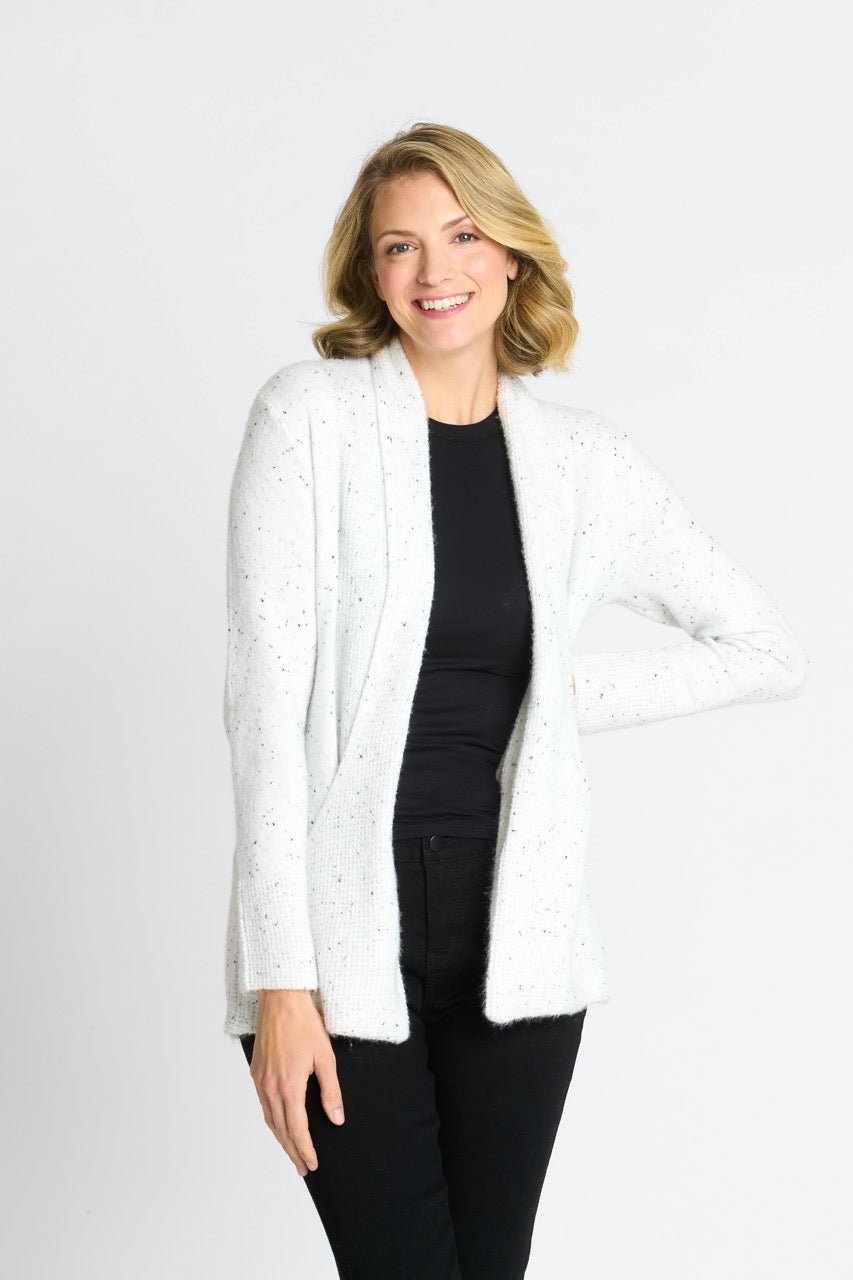 Flecked J-Pocket Cardigan Sweater