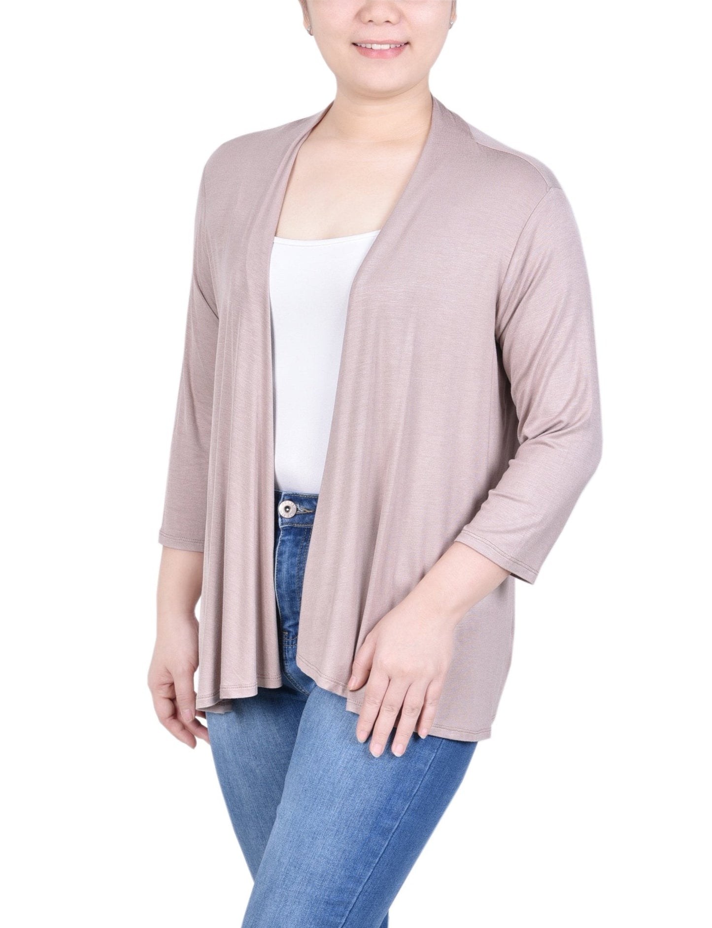 3/4 Length Sleeve Solid Cardigan - Petite