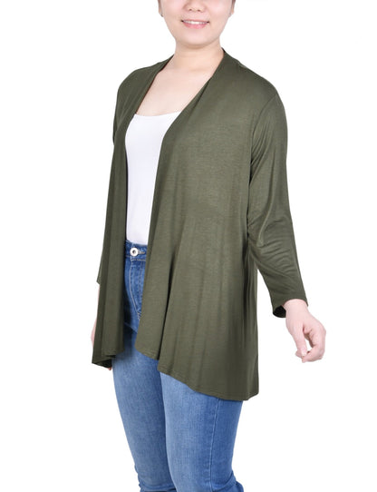 3/4 Length Sleeve Solid Cardigan - Petite