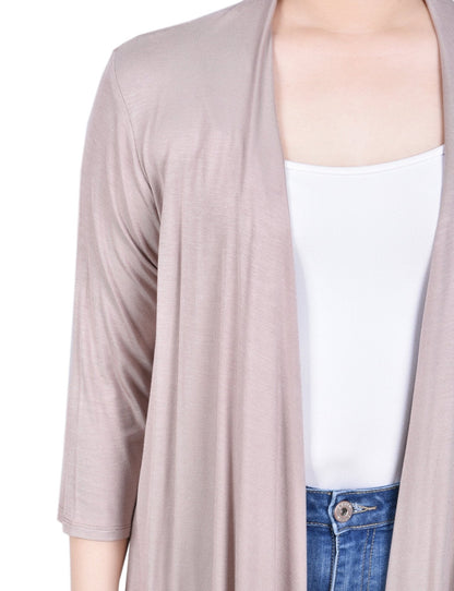 3/4 Length Sleeve Solid Cardigan - Petite