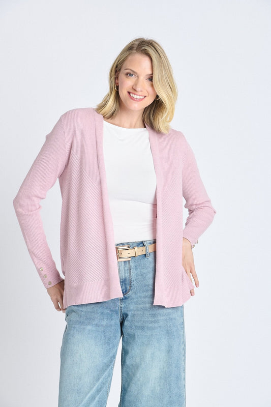 Rib Stitch Open Cardigan Sweater Pink Salt - DressbarnCardigans