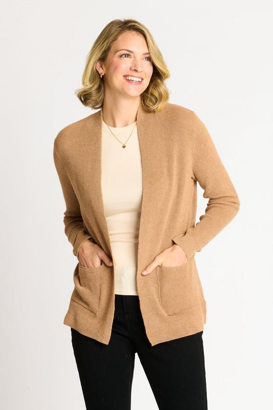 Waffle Stitch Cardigan Sweater with Pocket, Caramel Heather - DressbarnCardigans & Completers