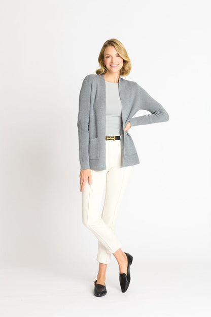 Waffle Stitch Cardigan Sweater with Pocket, Medium Grey Heather