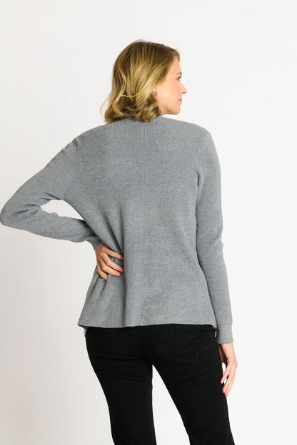 Waffle Stitch Cardigan Sweater with Pocket, Medium Grey Heather