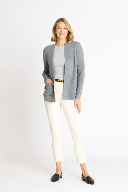 Waffle Stitch Cardigan Sweater with Pocket, Medium Grey Heather