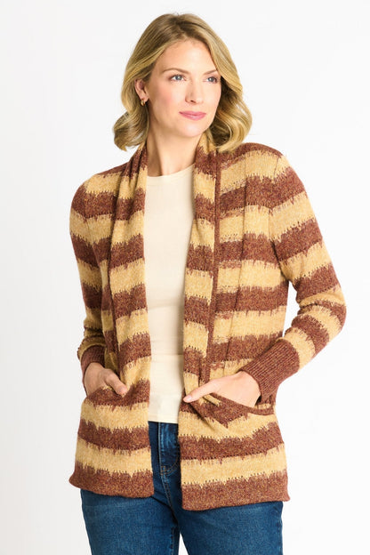 Wave Stripe J - Pocket Cardigan Sweater, Caramel Heather - DressbarnCardigans & Completers